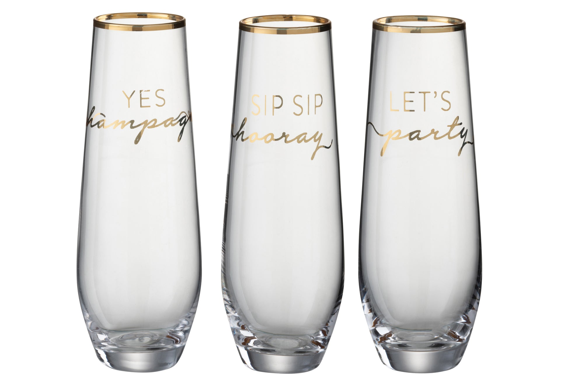 DRINKING GLASS TEXT ENGLISH RIM GLASS TRANSPARENT/GOLD ASSORTMENT OF 3