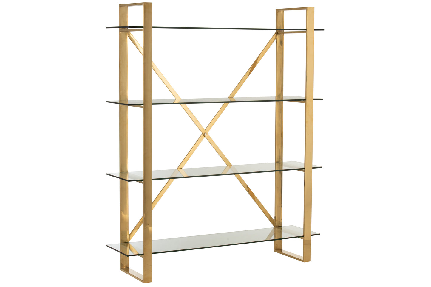 RACK 4SHELVES CROSS STAINLESS STEEL/TEMPERED GLASS GOLD/TRANSPARENT