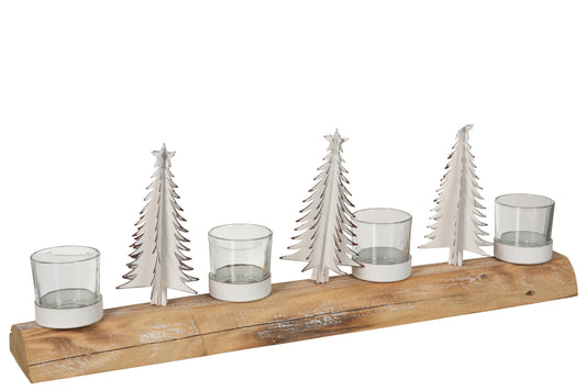 TEALIGHT HOLDER CHRISTMAS WOOD/METAL WHITE/NATURAL EXTRA LARGE