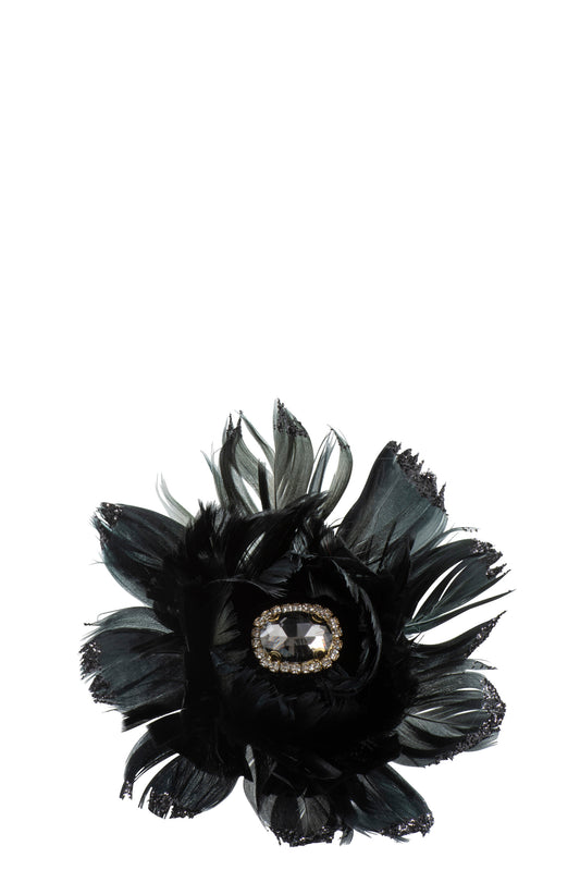 FLOWER FEATHERS+STRASS+CLIP BLACK