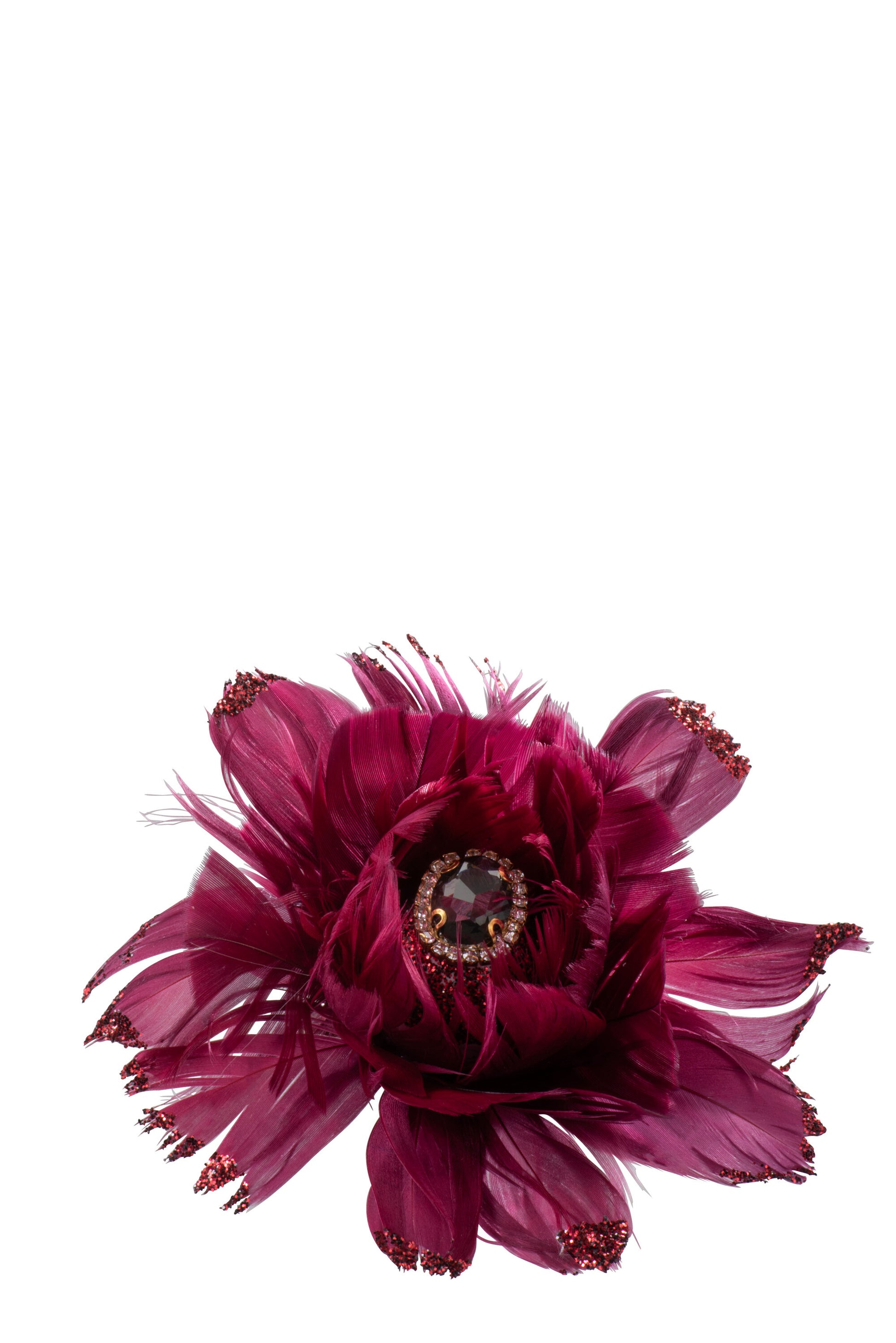 FLOWER FEATHERS+STRASS+CLIP DARK RED