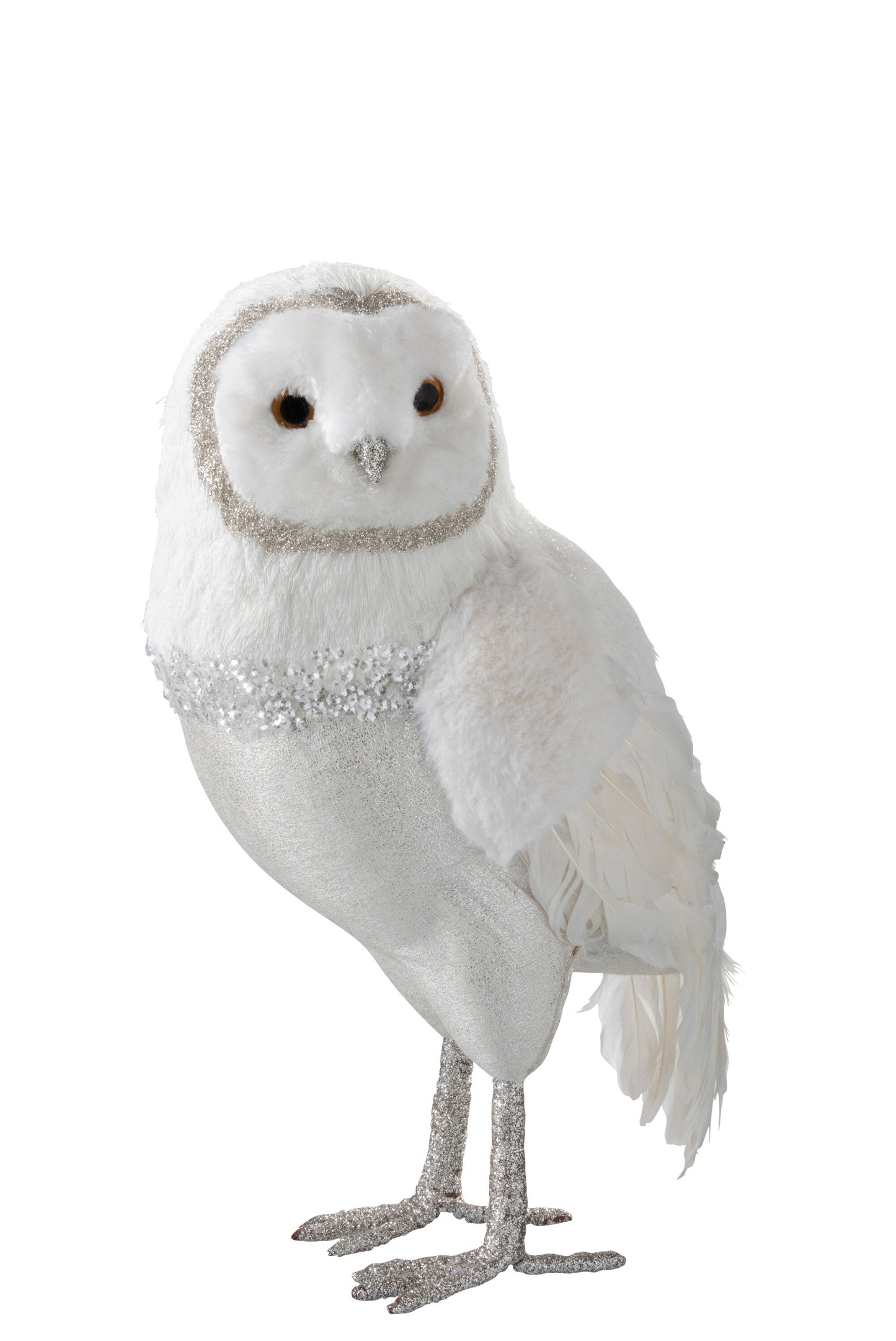 OWL STANDING PLUSH/FEATHERS WHITE/SILVER EXTRA LARGE