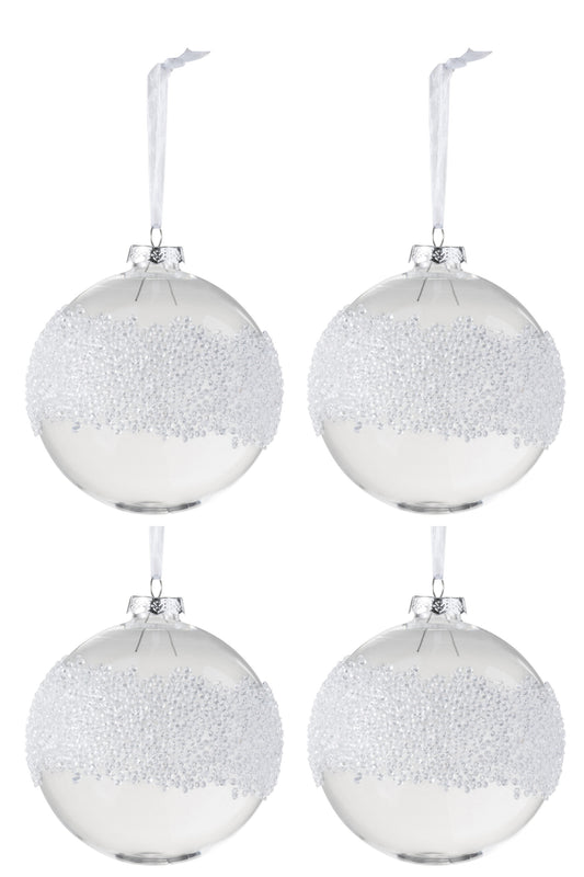 BOX OF 4 CHRISTMAS BAUBLES SUGAR MIDDLE GLASS CLEAR MEDIUM