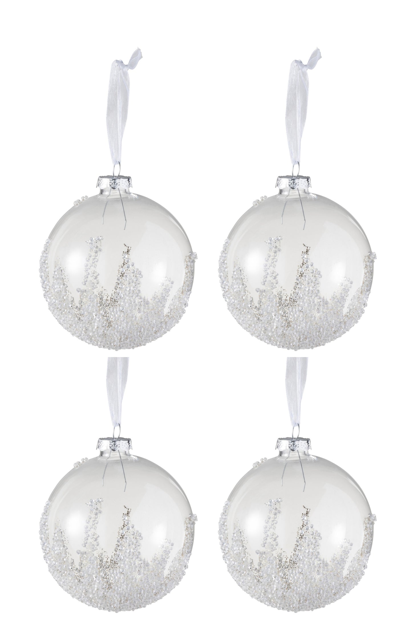 BOX OF 4 CHRISTMAS BAUBLES SUGAR BOTTOM GLASS CLEAR MEDIUM