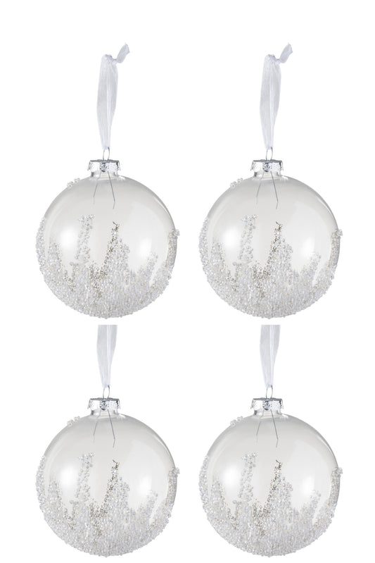 BOX OF 4 CHRISTMAS BAUBLES SUGAR BOTTOM GLASS CLEAR MEDIUM