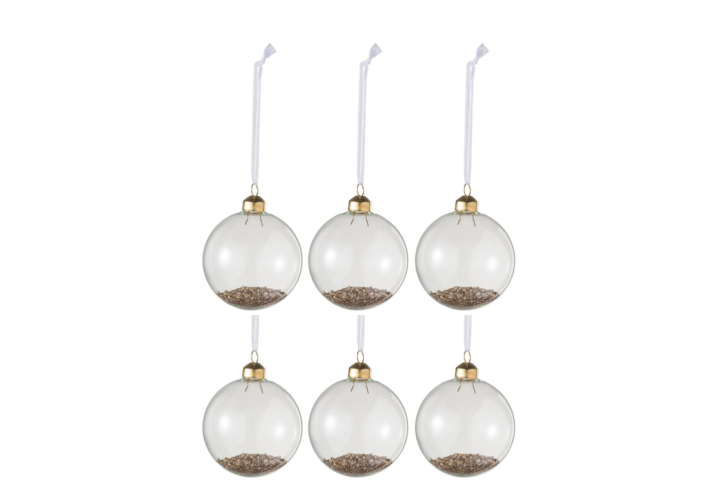 BOX OF 6 CHRISTMAS BAUBLES DECO GLASS CLEAR/GOLD SMALL