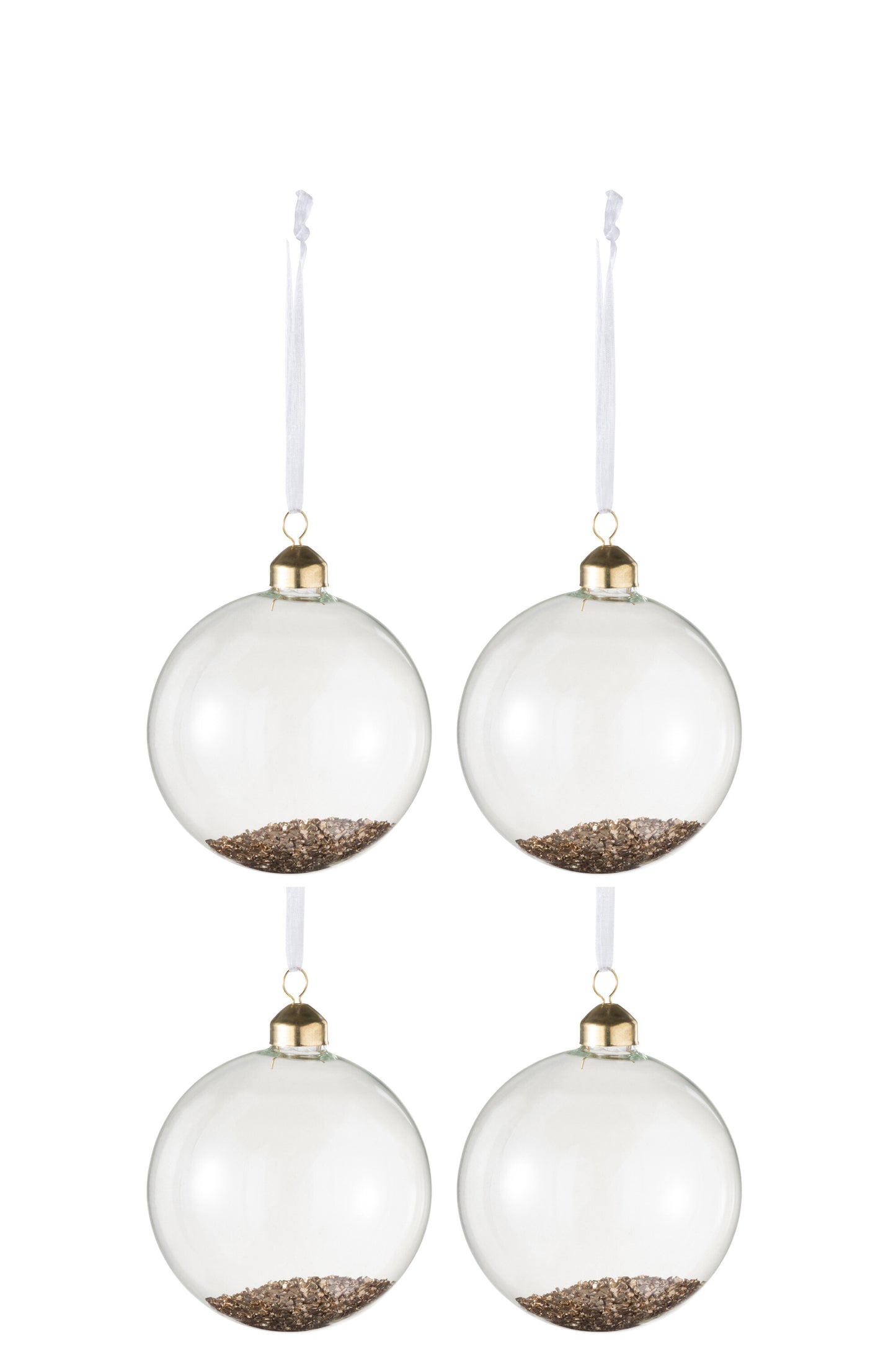 BOX OF 4 CHRISTMAS BAUBLES DECO GLASS CLEAR/GOLD MEDIUM