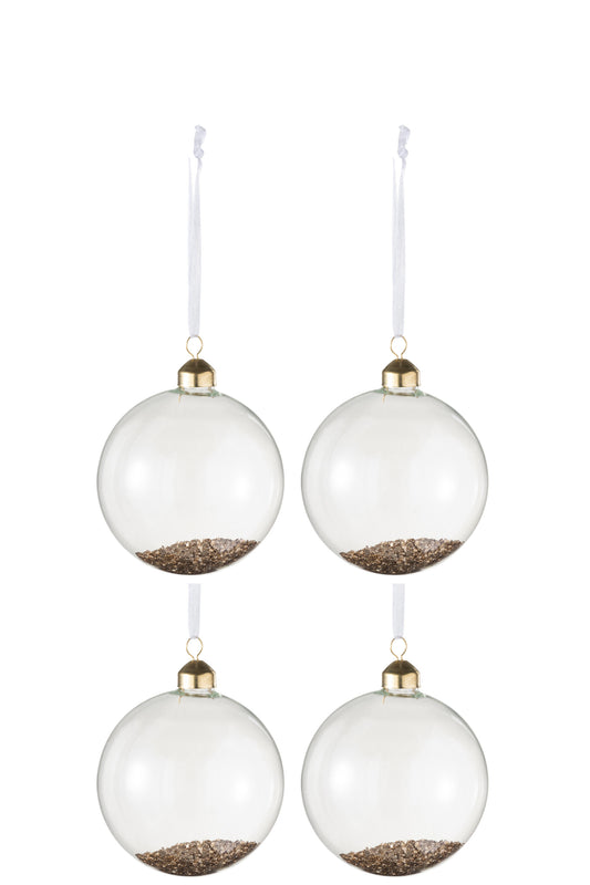 BOX OF 4 CHRISTMAS BAUBLES DECO GLASS CLEAR/GOLD MEDIUM