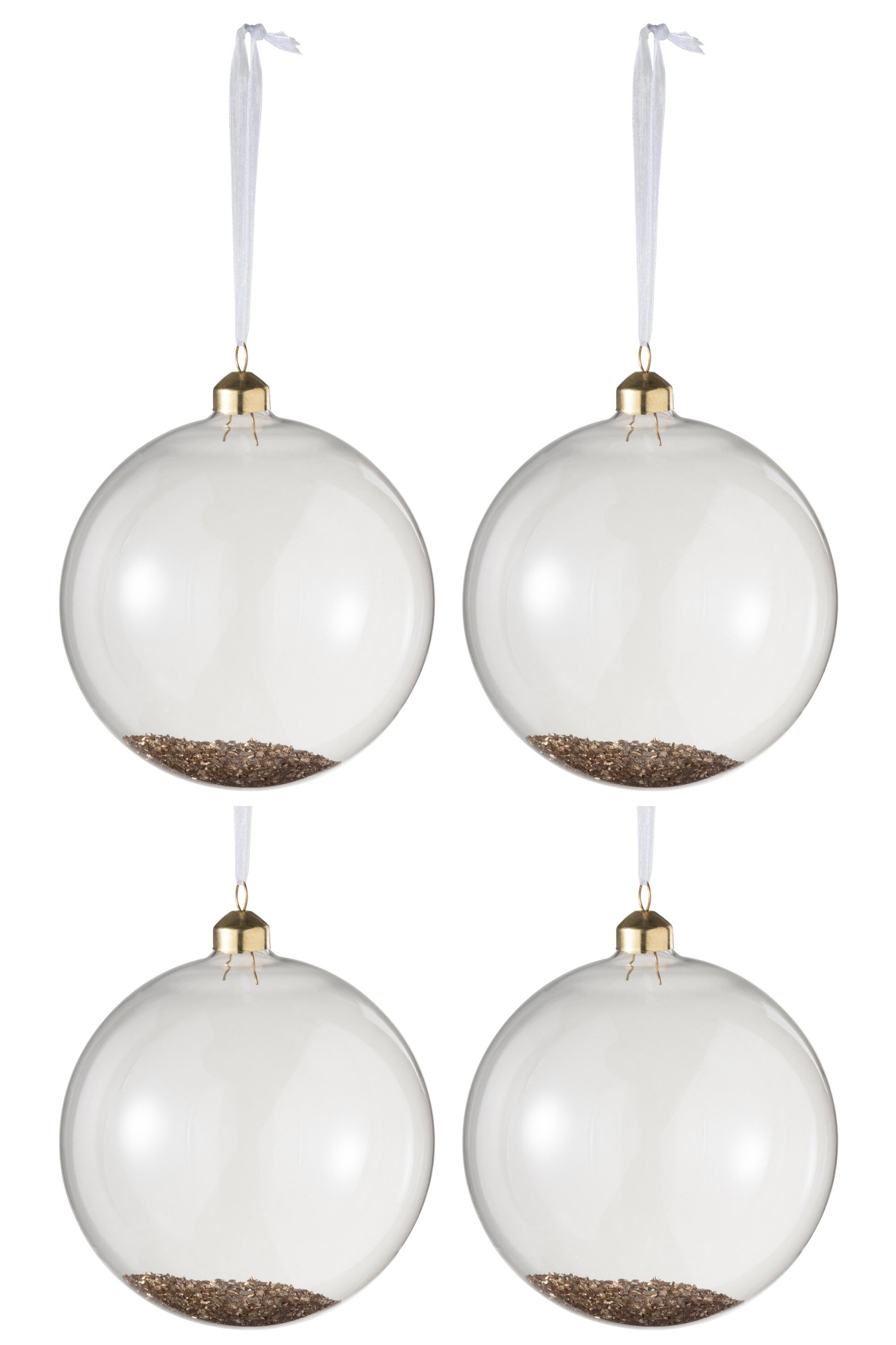 BOX OF 4 CHRISTMAS BAUBLES DECO GLASS CLEAR/GOLD LARGE