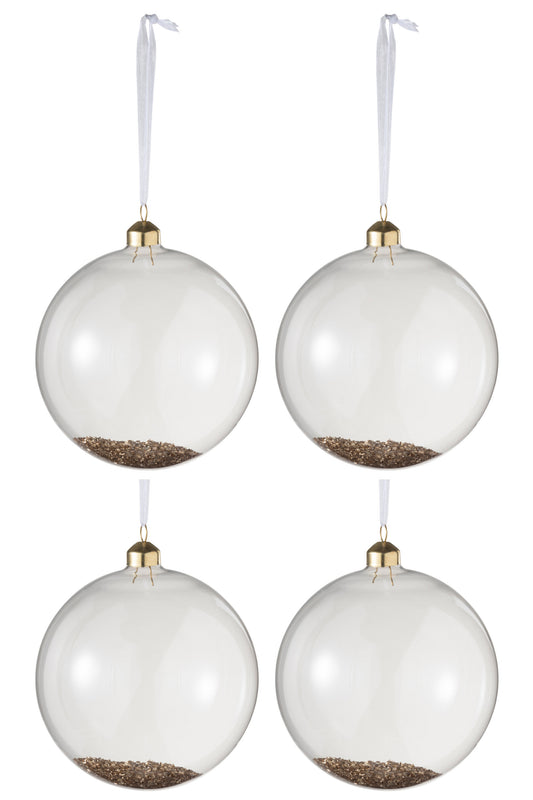 BOX OF 4 CHRISTMAS BAUBLES DECO GLASS CLEAR/GOLD LARGE