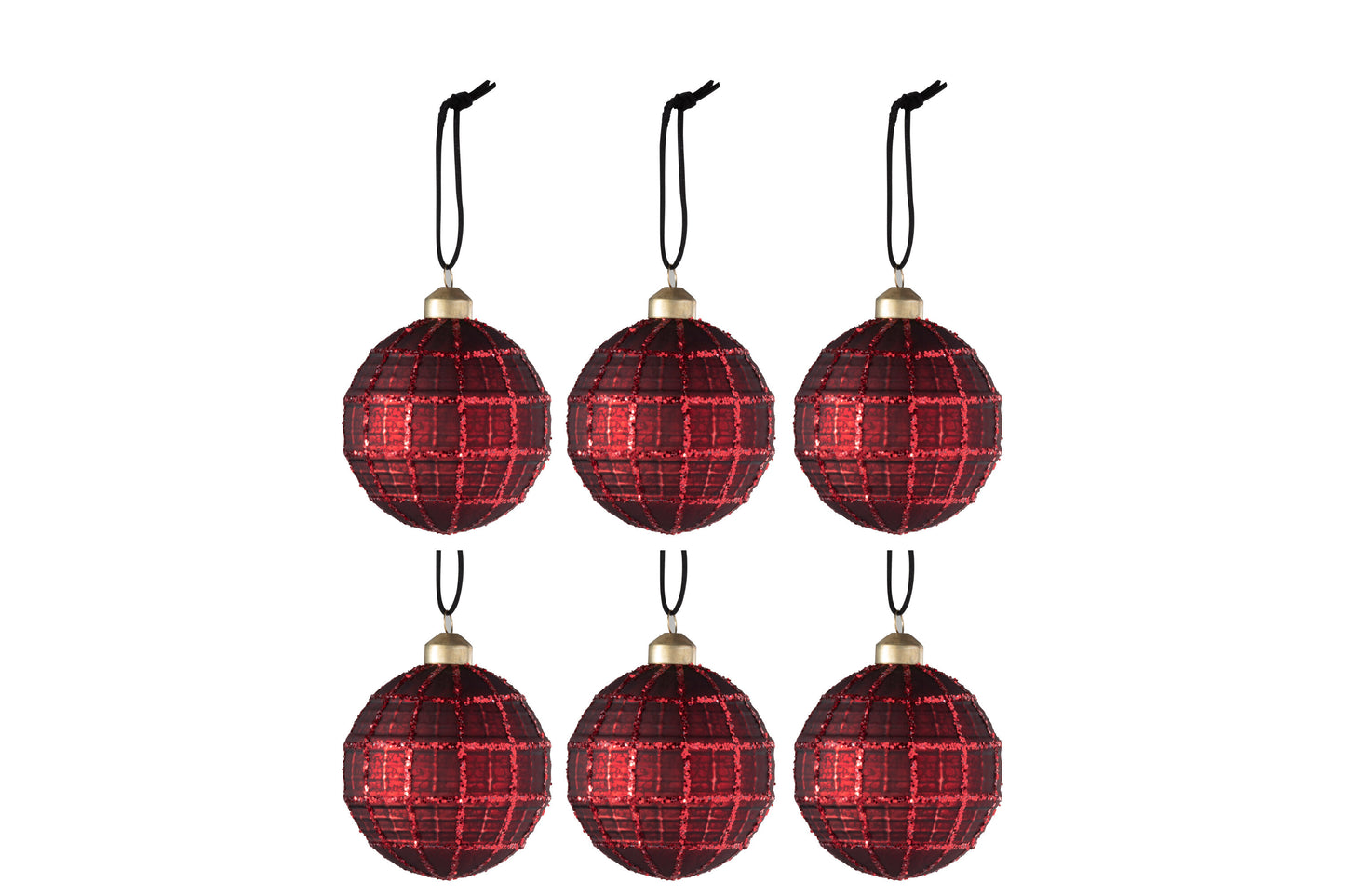 BOX OF 6 CHRISTMAS BAUBLES RHOMBUS GLASS MATT/GLITTER RED SMALL