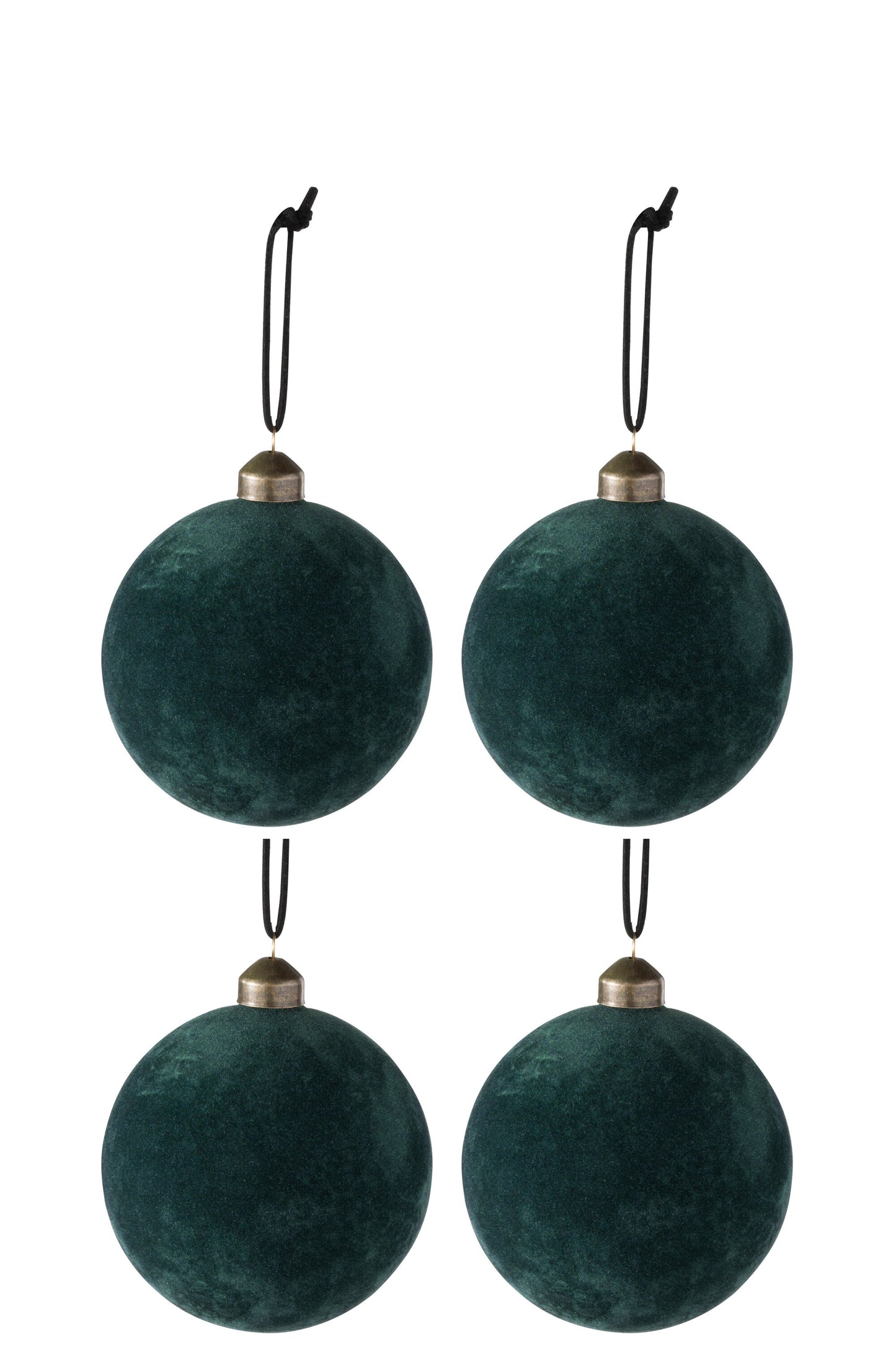 BOX OF 4 CHRISTMAS BAUBLES VELVET GLASS GREEN MEDIUM