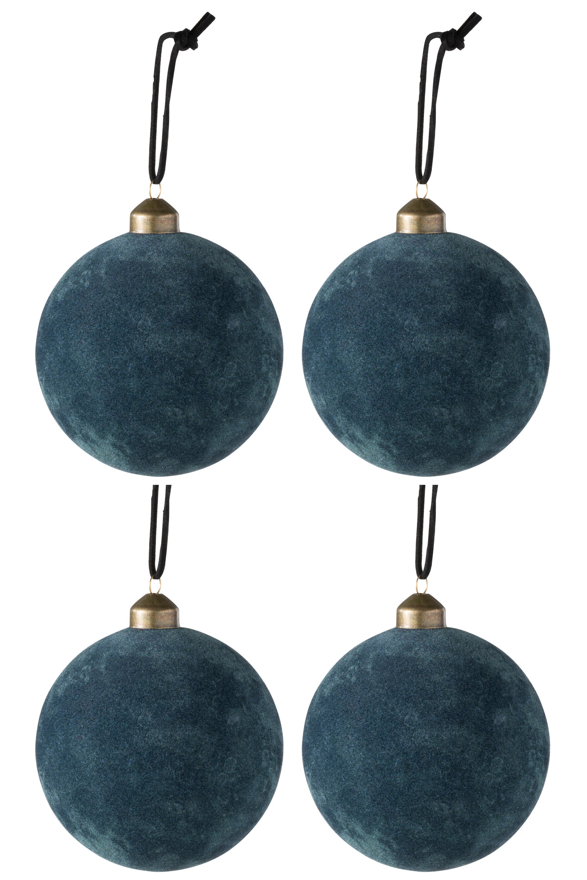 BOX OF 4 CHRISTMAS BAUBLES VELVET GLASS BLUE MEDIUM