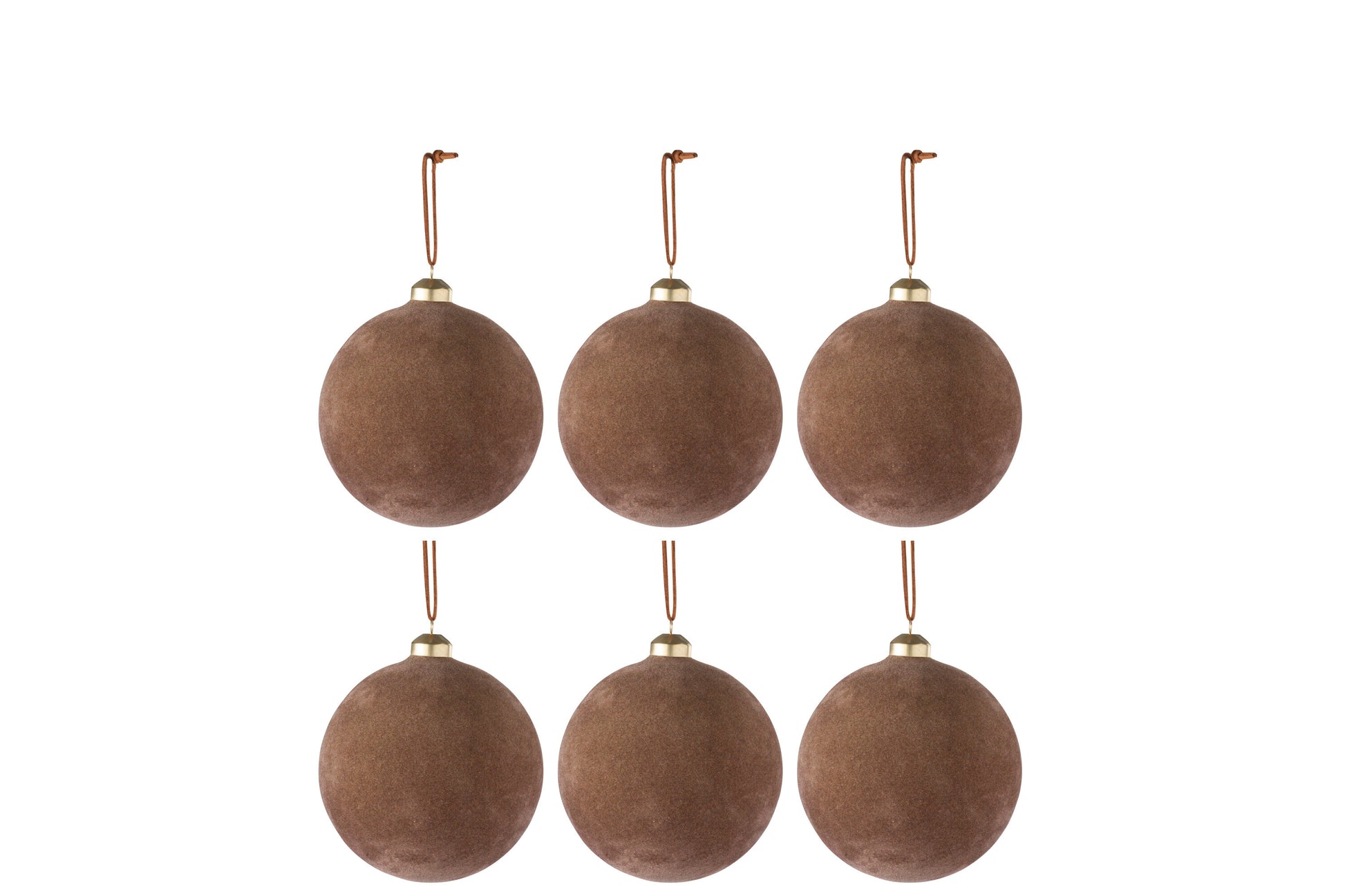 BOX OF 6 CHRISTMAS BAUBLES VELVET GLASS OCHRE SMALL