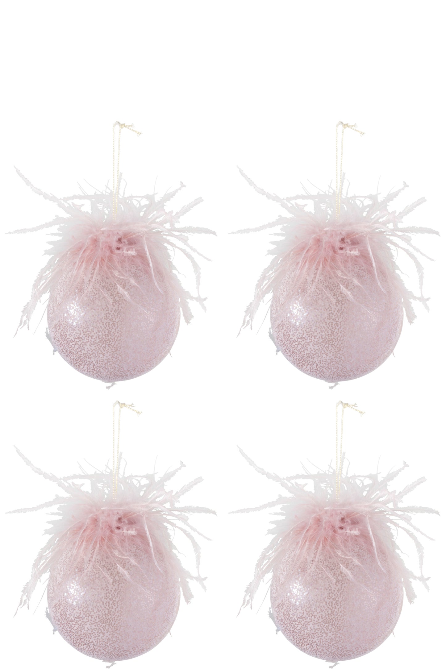 BOX OF 4 CHRISTMAS BAUBLES FEATHERS GLASS MATT PINK MEDIUM