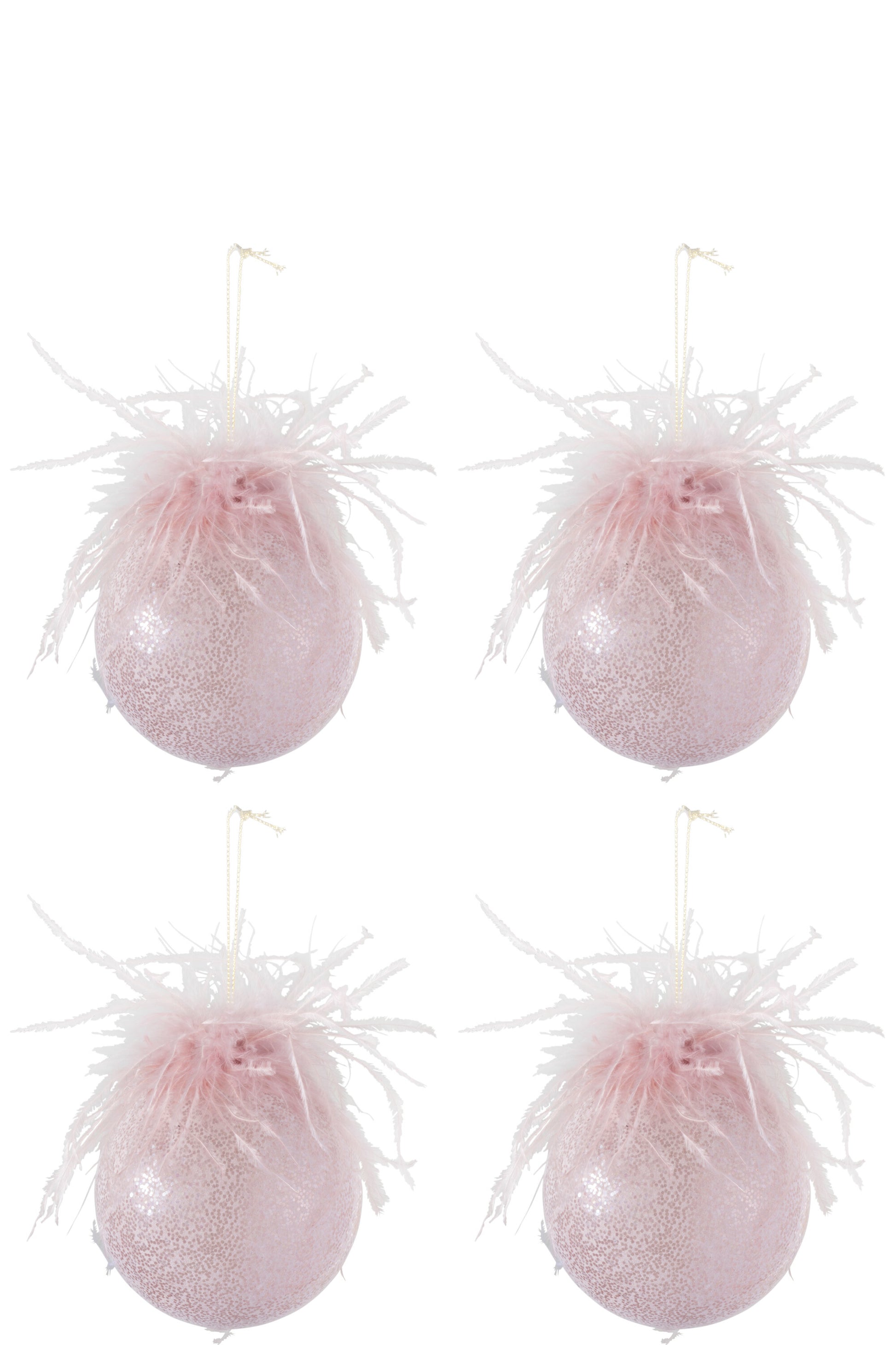 BOX OF 4 CHRISTMAS BAUBLES FEATHERS GLASS MATT PINK MEDIUM