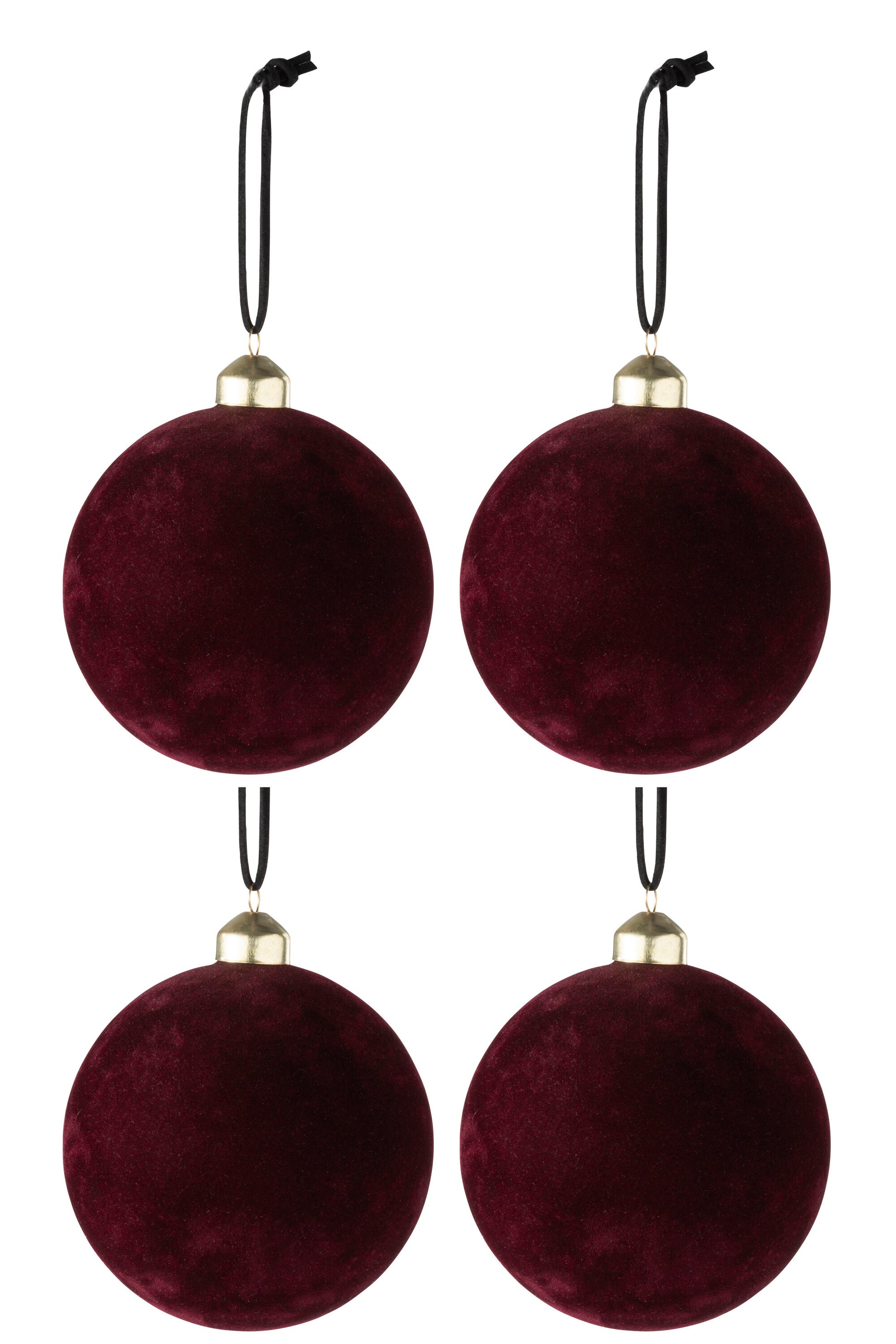 BOX OF 4 CHRISTMAS BAUBLES VELVET DARK RED MEDIUM