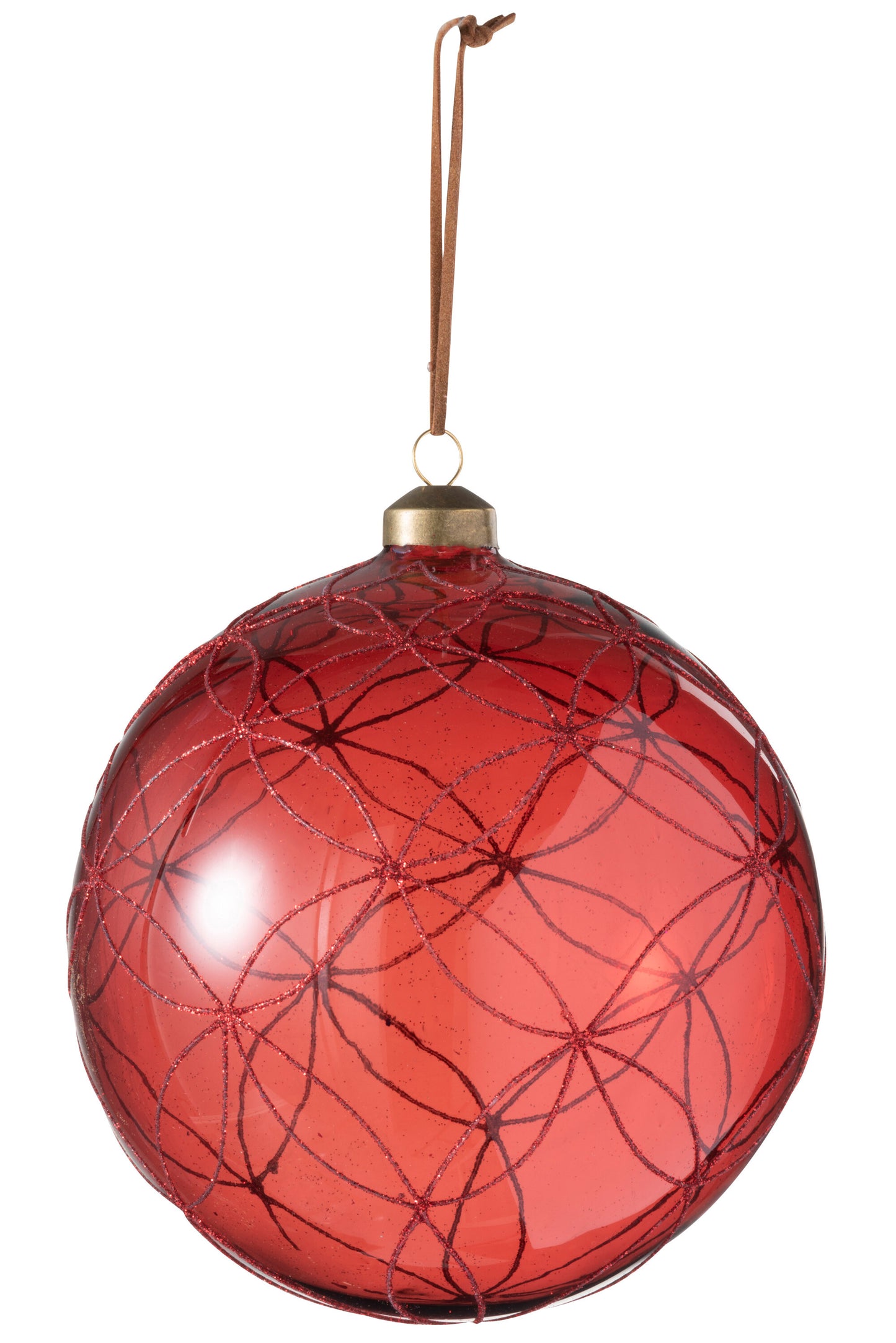 CHRISTMAS BAUBLE CIRCLE GLITTER GLASS RED EXTRA LARGE