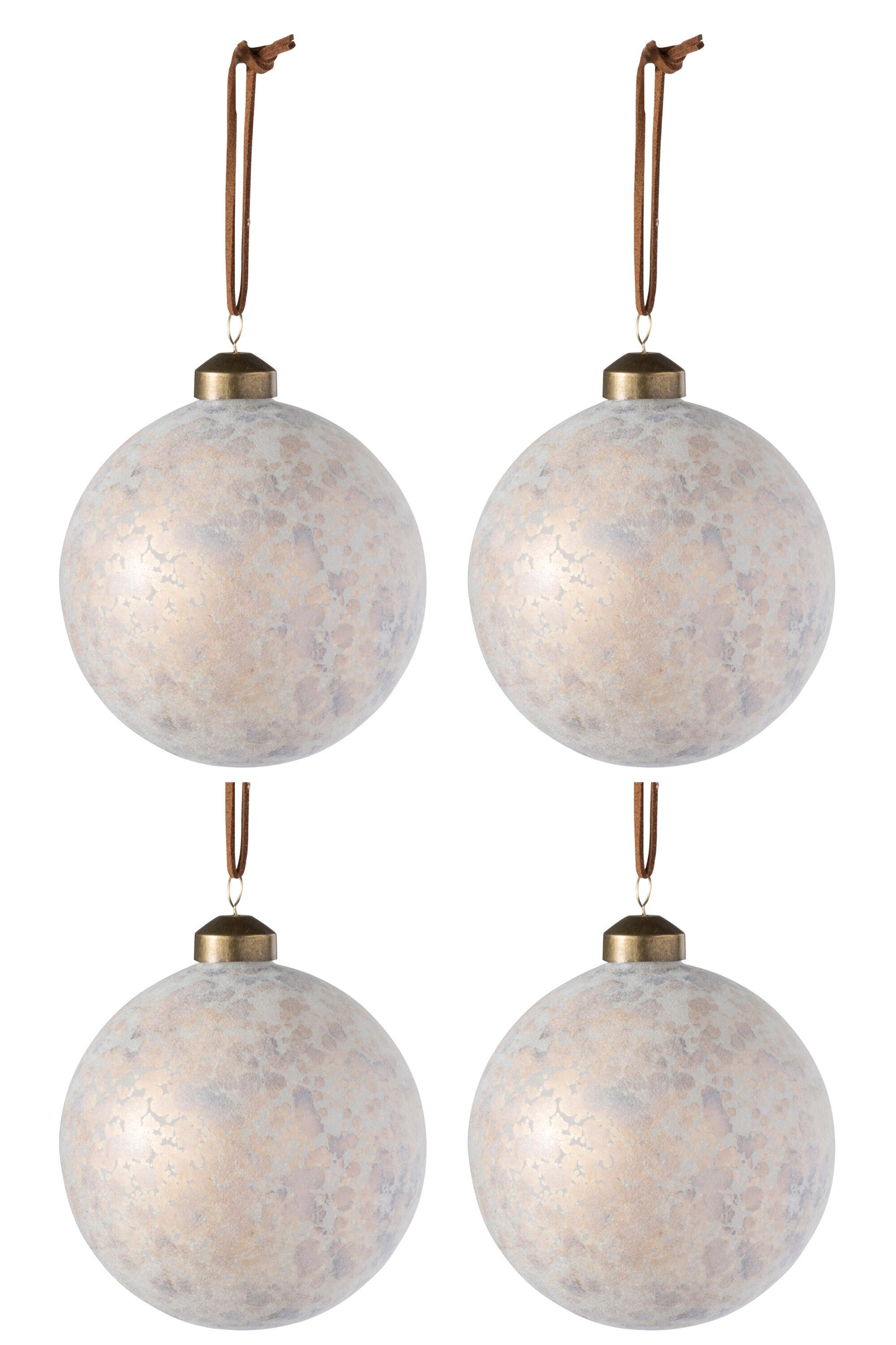 BOX OF 4 CHRISTMAS BAUBLES LEOPARD GLASS BEIGE MIX MEDIUM