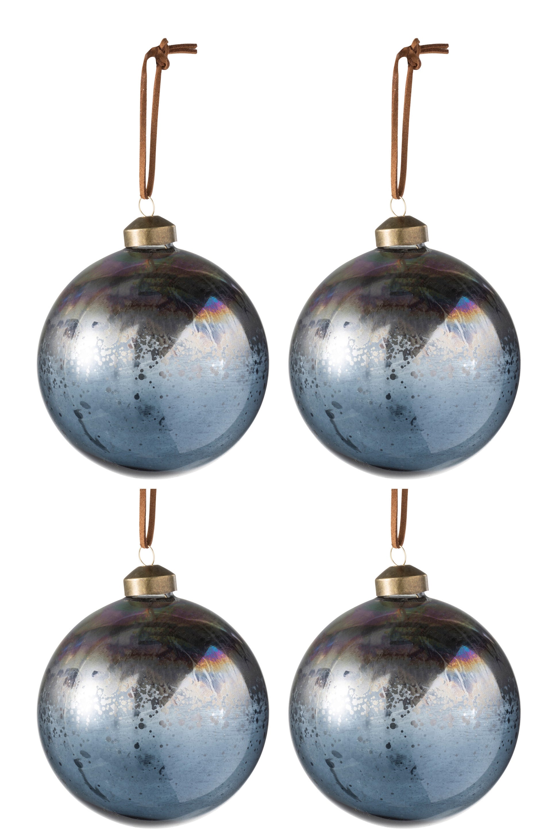 BOX OF 4 CHRISTMAS BAUBLES GLASS ANTIQUE BLUE/BROWN MEDIUM