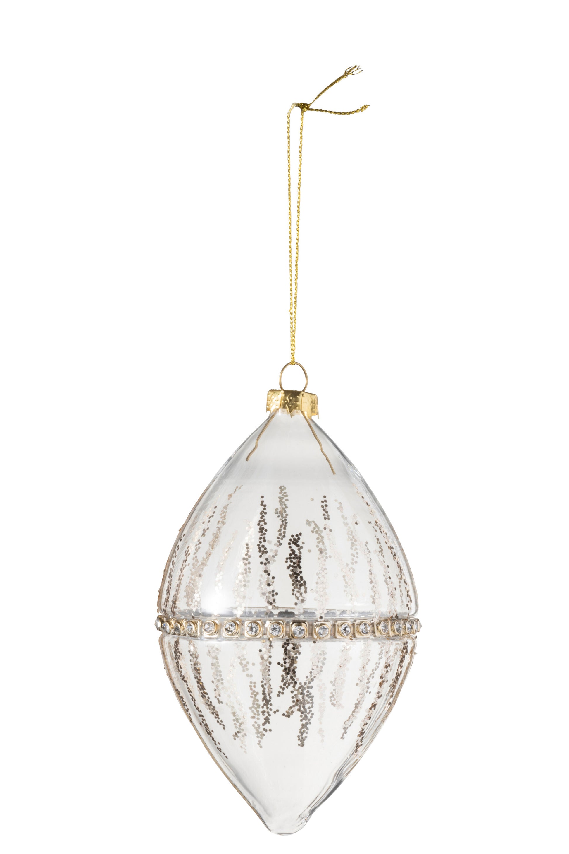 CHRISTMAS BAUBLE+STRASS GLITTER GLASS CLEAR GOLD