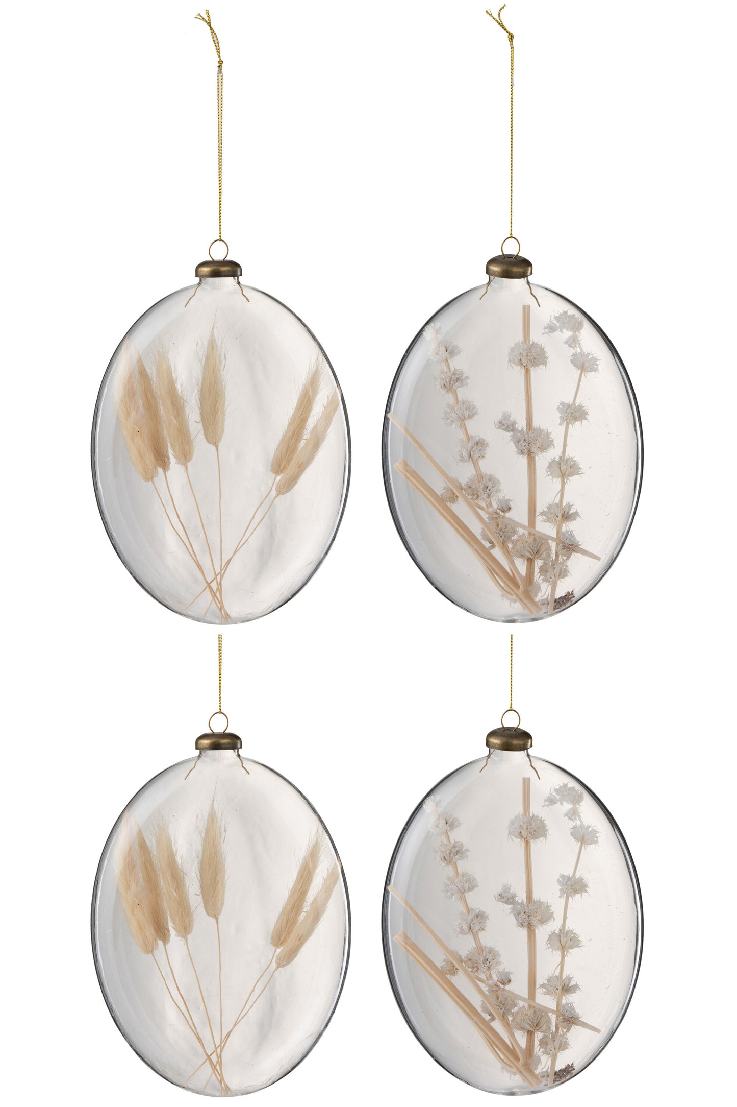 BOX OF 4 CHRISTMAS BAUBLE OVAL PL NAT GLASS TRANSPARENT