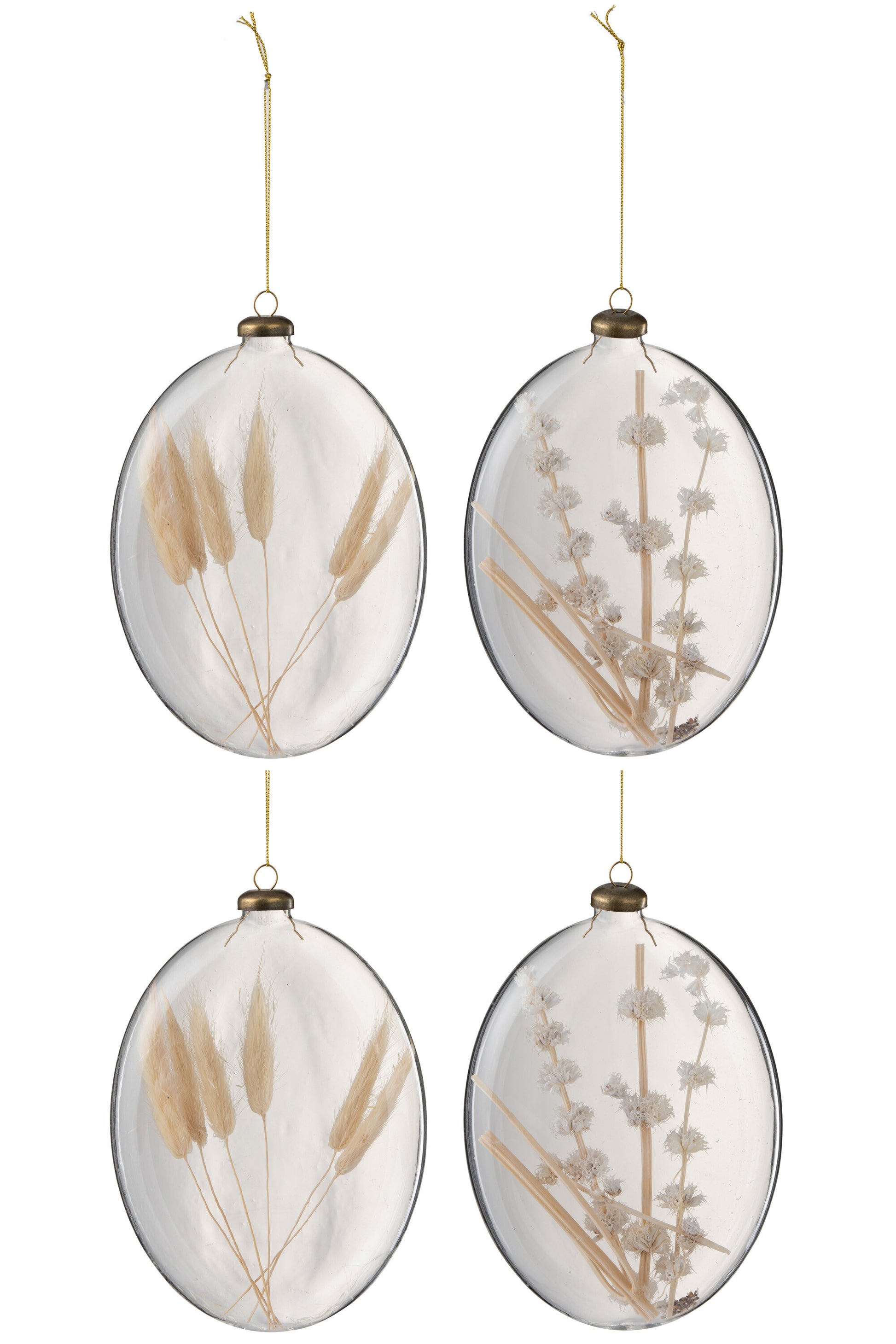 BOX OF 4 CHRISTMAS BAUBLE OVAL PL NAT GLASS TRANSPARENT