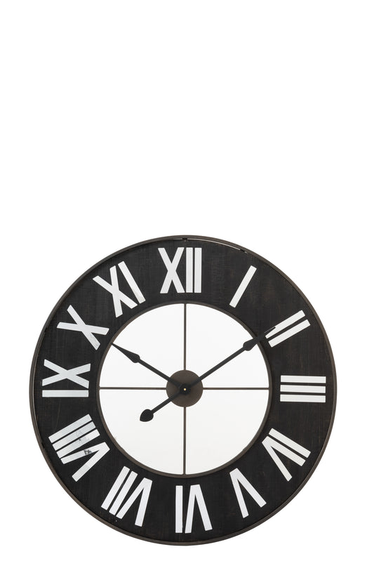 CLOCK ROMAN NUMERALS METAL BLACK/MIRROR