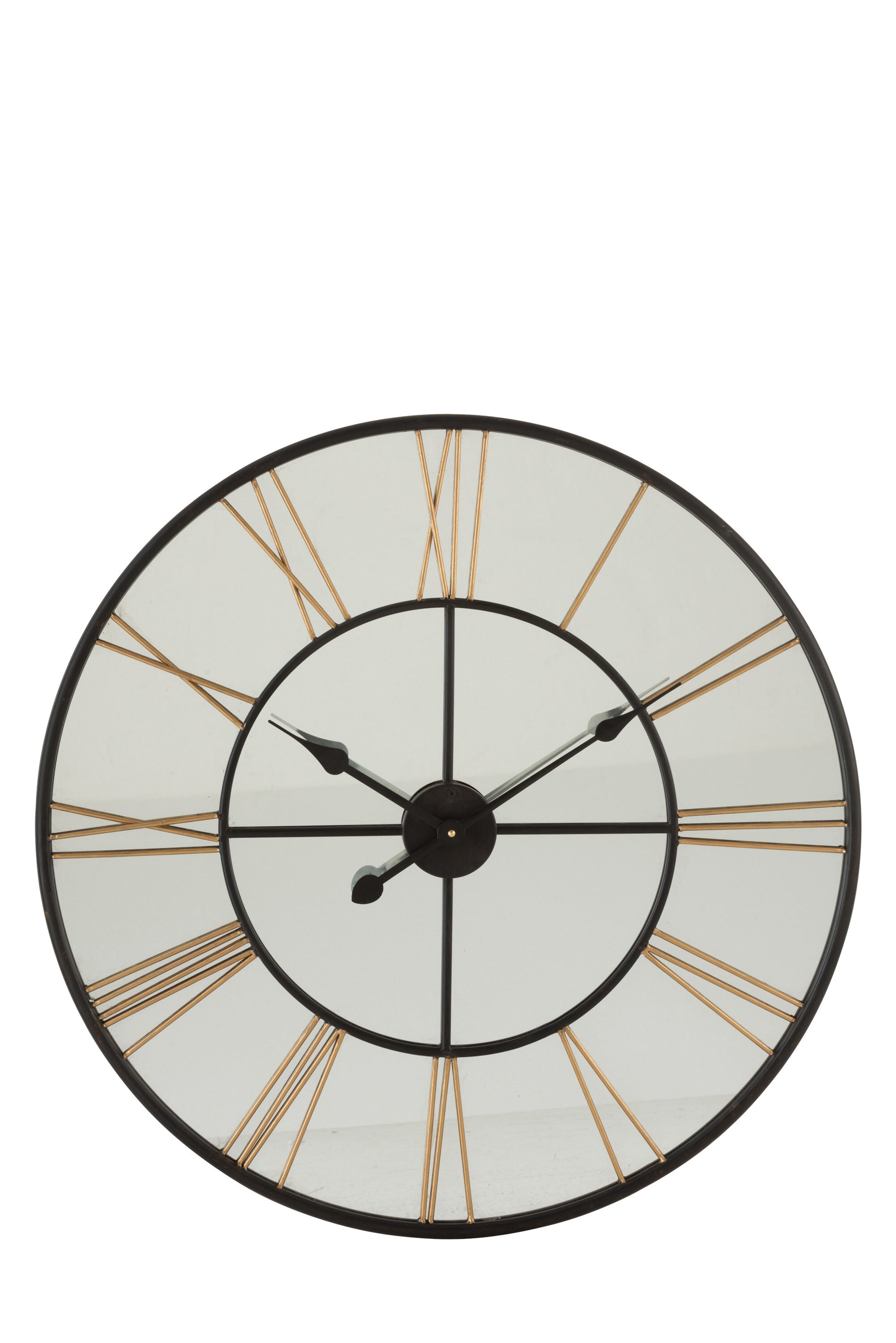 CLOCK ROMAN NUMERALS MIRROR/METAL BLACK/GOLD