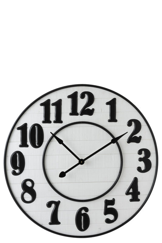 CLOCK ARABIC NUMERALS WOOD WHITE/METAL BLACK