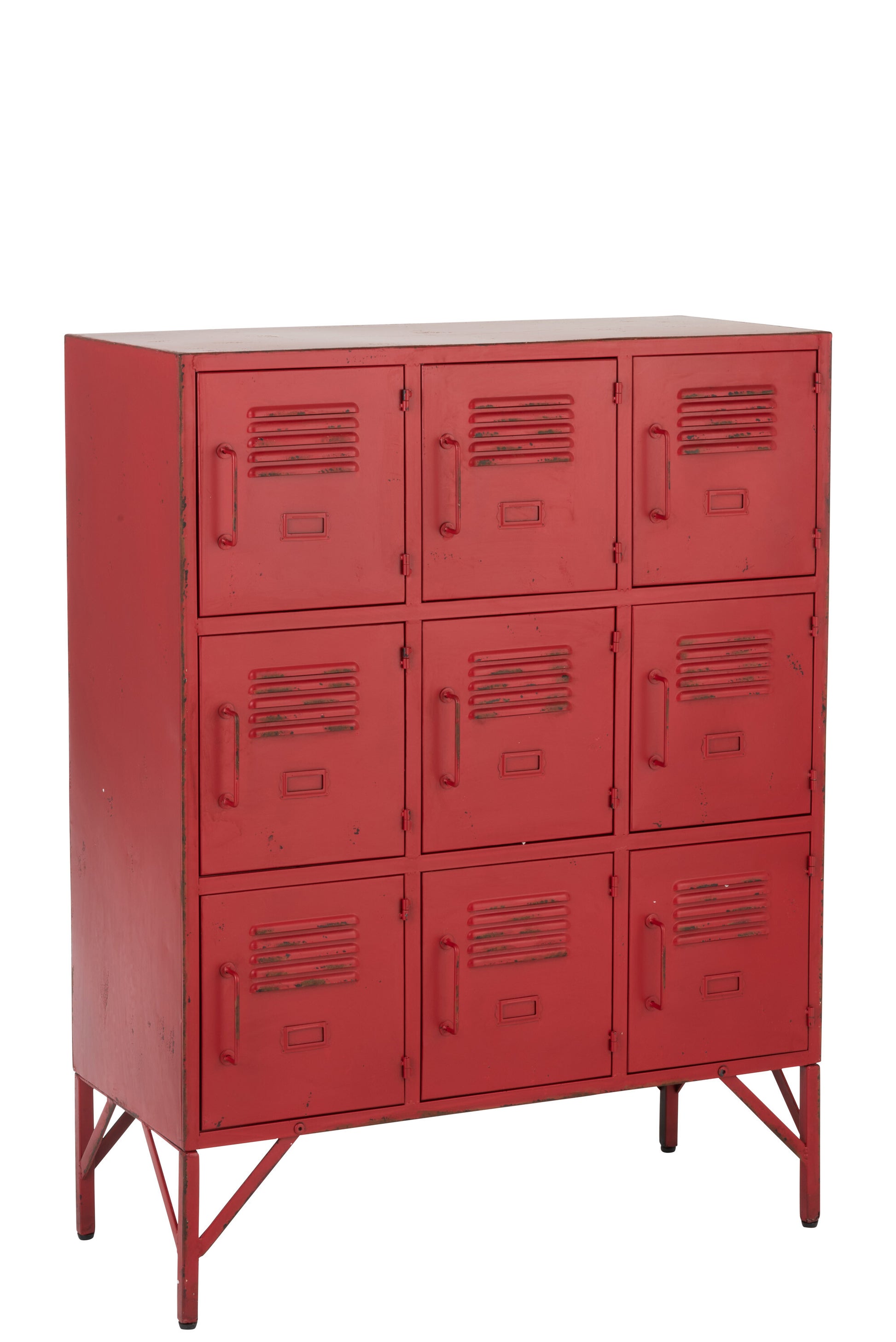 CUPBOARD 9 DRAWER METAL RED