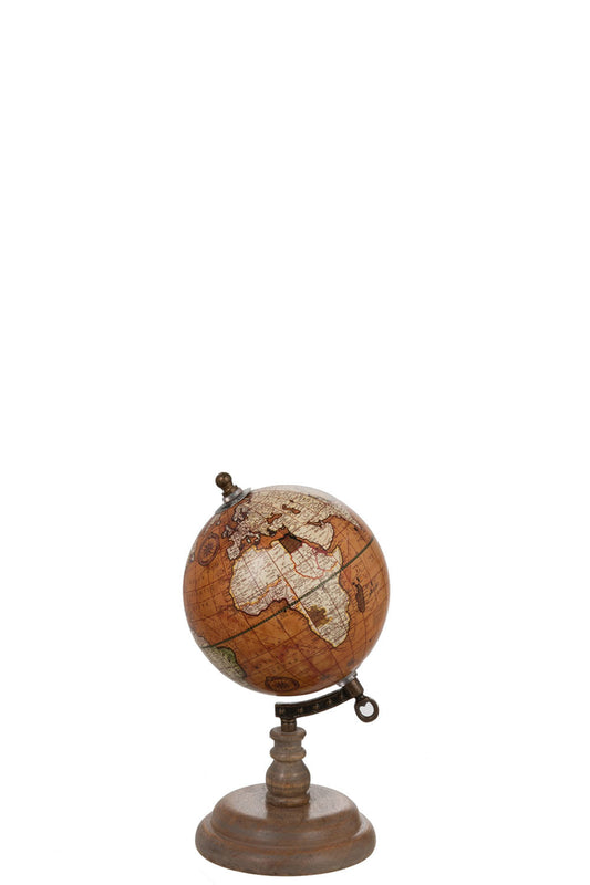 GLOBE ON FOOT WOOD RUST/NATURAL SMALL