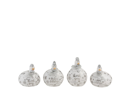 CHICKEN WINTER WONDERLAND CERAMIC SILVER  SMALL ASSORTMENT OF 4