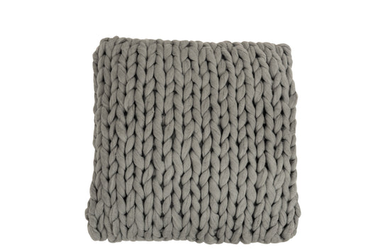 CUSHION KNITTED SQUARE ACRYLIC LIGHT GREY