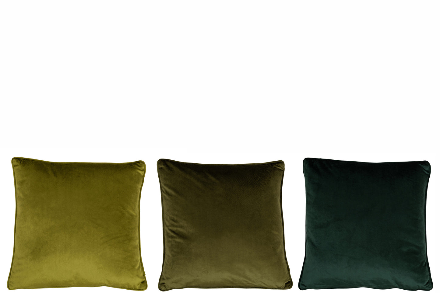 CUSHION SQUARE VELVET POLYESTER GREEN ASSORTMENT OF 3