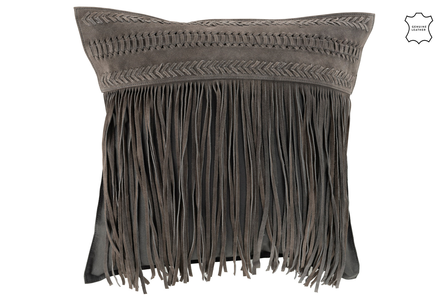 CUSHION TASSELS SQUARE LEATHER GREY