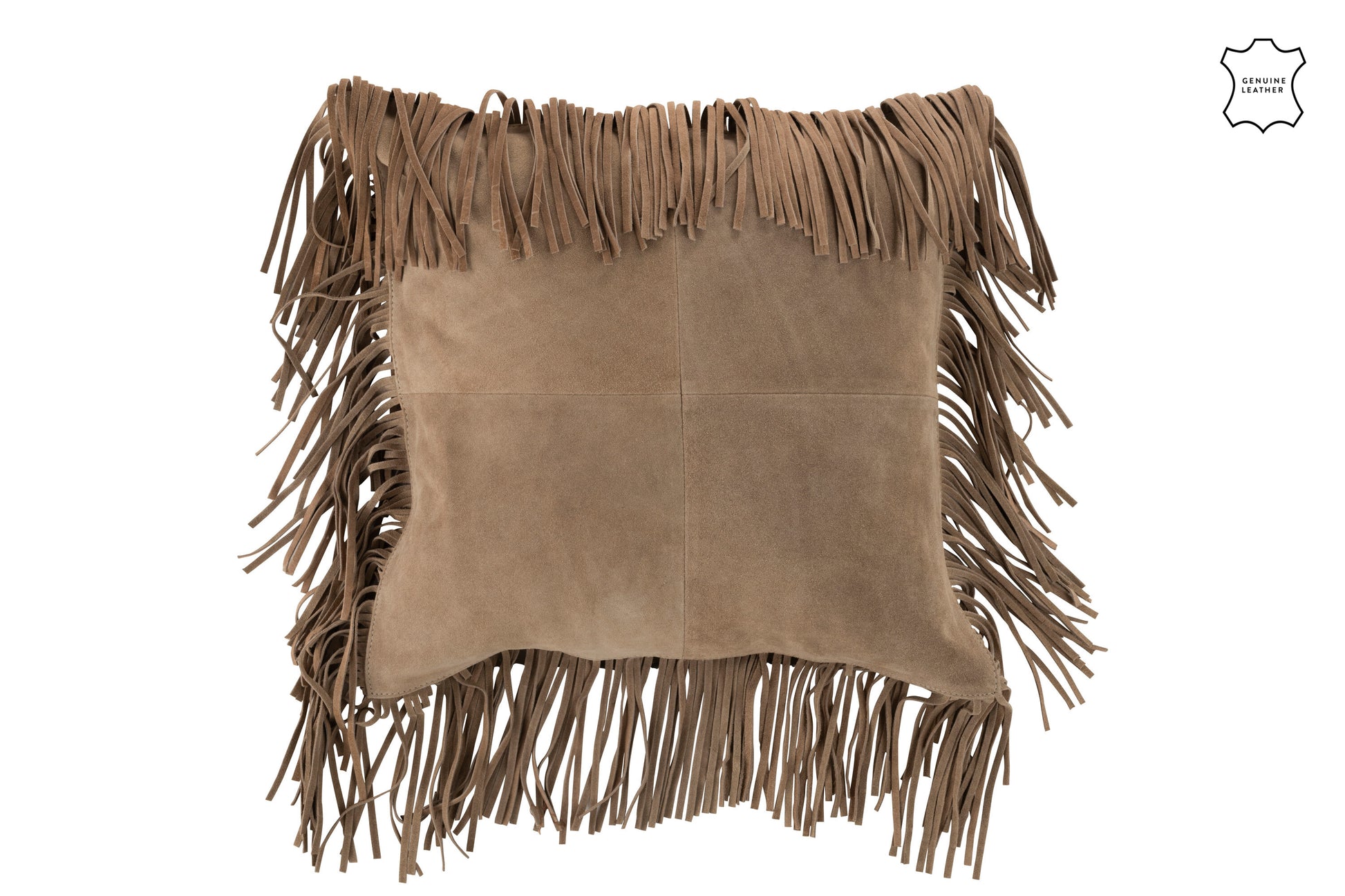 CUSHION TASSELS SQUARE LEATHER BEIGE