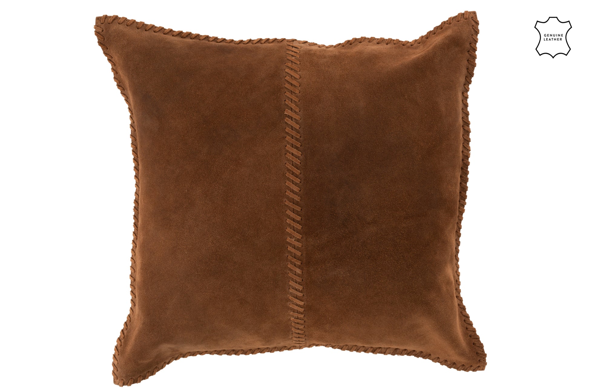 CUSHION STICHING SQUARE LEATHER COGNAC