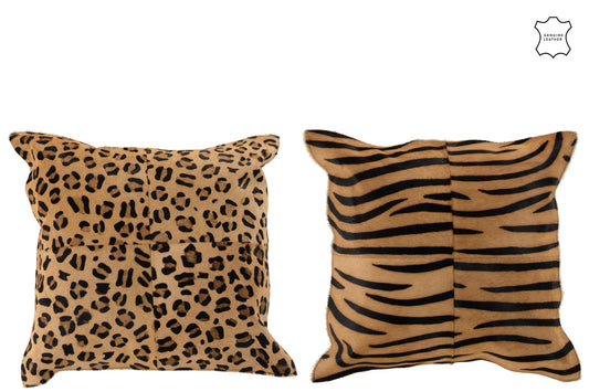 CUSHION ANIMAL PRINT LEATHER MIX ASSORTMENT OF 2