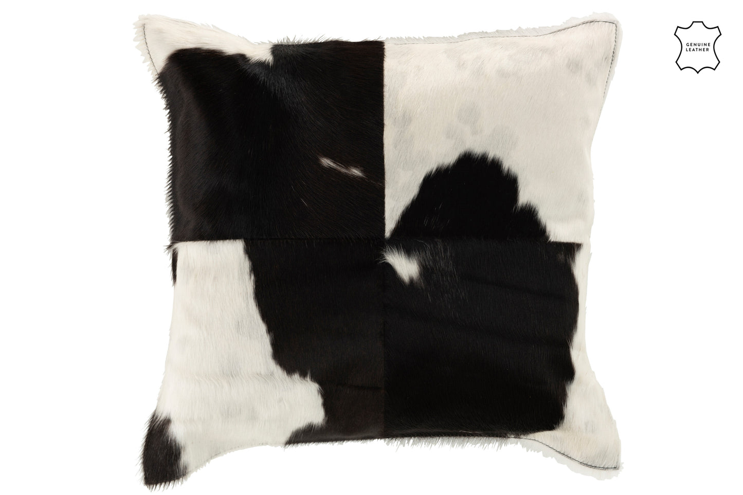 CUSHION COW SQUARE LEATHER BLACK/WHITE