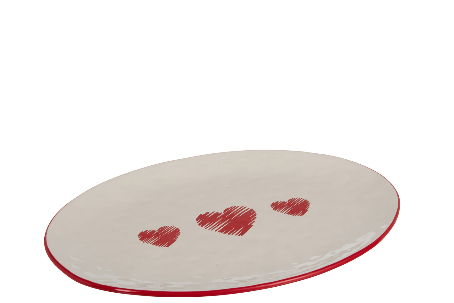 DISH OVAL HEART CERAMIC RED/WHITE