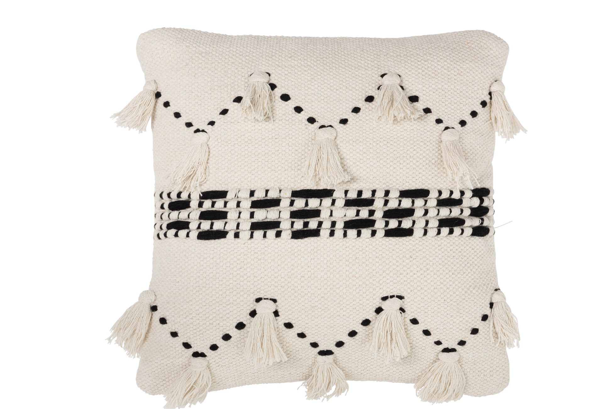 CUSHION TASSEL COTTON BLACK/CREAM