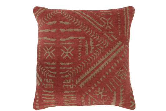 CUSHION ETNIC PRINT COTTON ORANGE/BEIGE